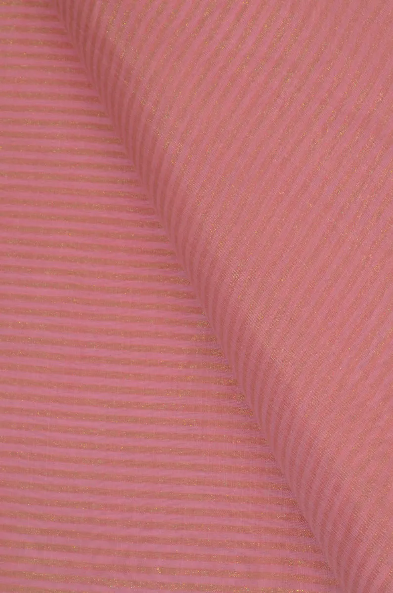 Handloom Pure Silk Chanderi Tissue Golden Zari Based Striped Fabric