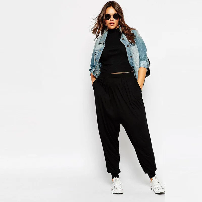 Harem Pants Plus Size Women Pants 3XL 4XL Solid Black Loose Women 5XL Autumn Casual Hiphop Patchwork Female Clothing