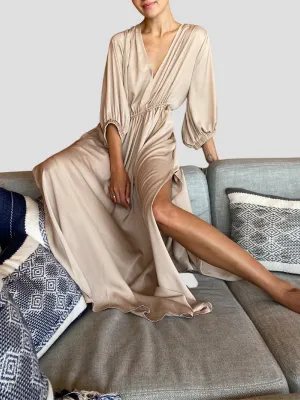 Harper V Neck Dress in Light Khaki