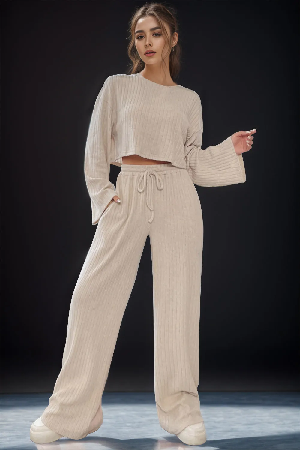 Hazel Blues® |  Round Neck Long Sleeve Top and Pants Set