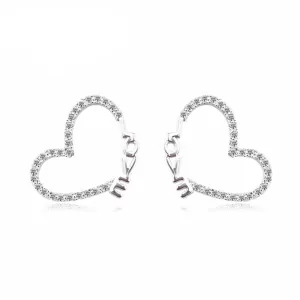 Heart Shape LOVE Pattern White Cubic Zirconia Stud Earrings For Women Fashion Party Accessories Gift For Her