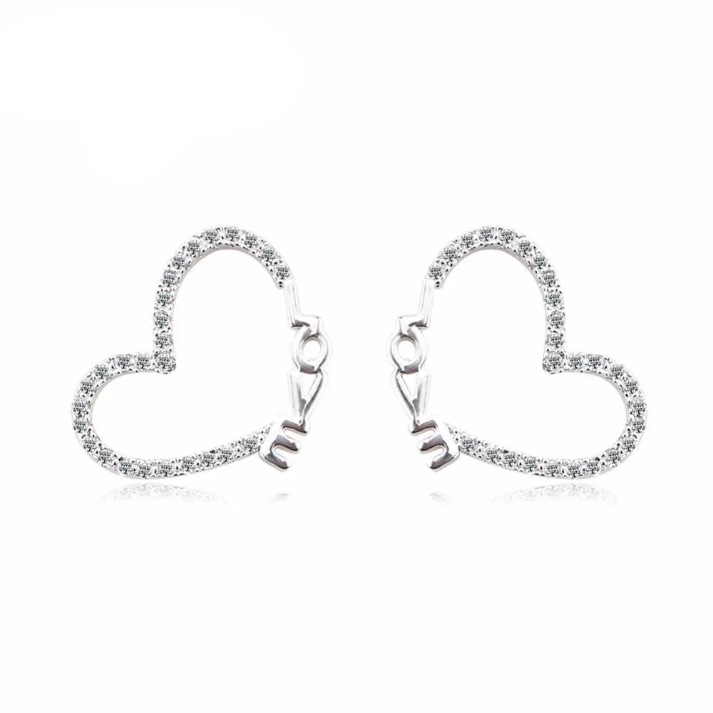 Heart Shape LOVE Pattern White Cubic Zirconia Stud Earrings For Women Fashion Party Accessories Gift For Her