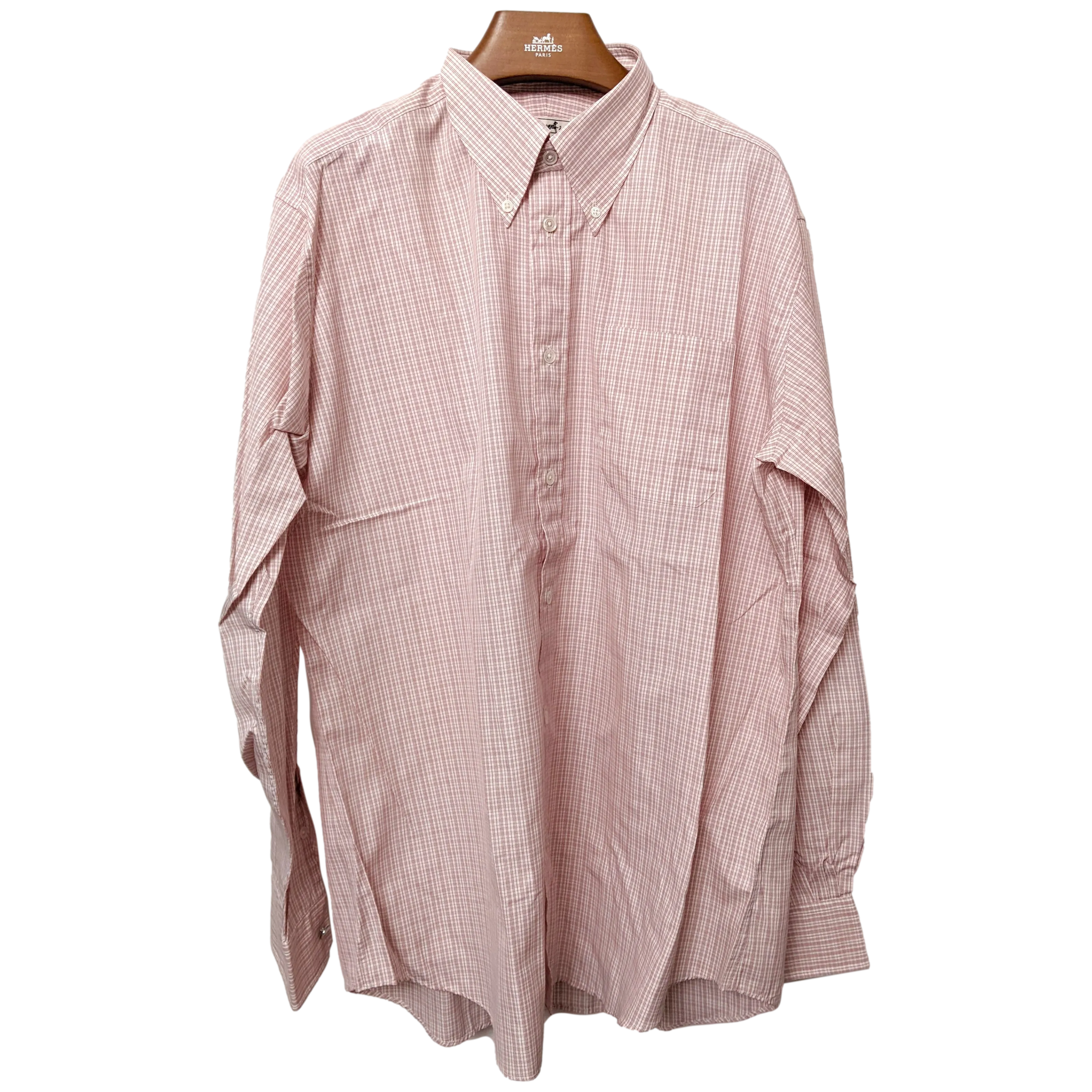 Hermes Men's Plaid Rose Cotton Long Sleeves Shirt, Sz42, New!