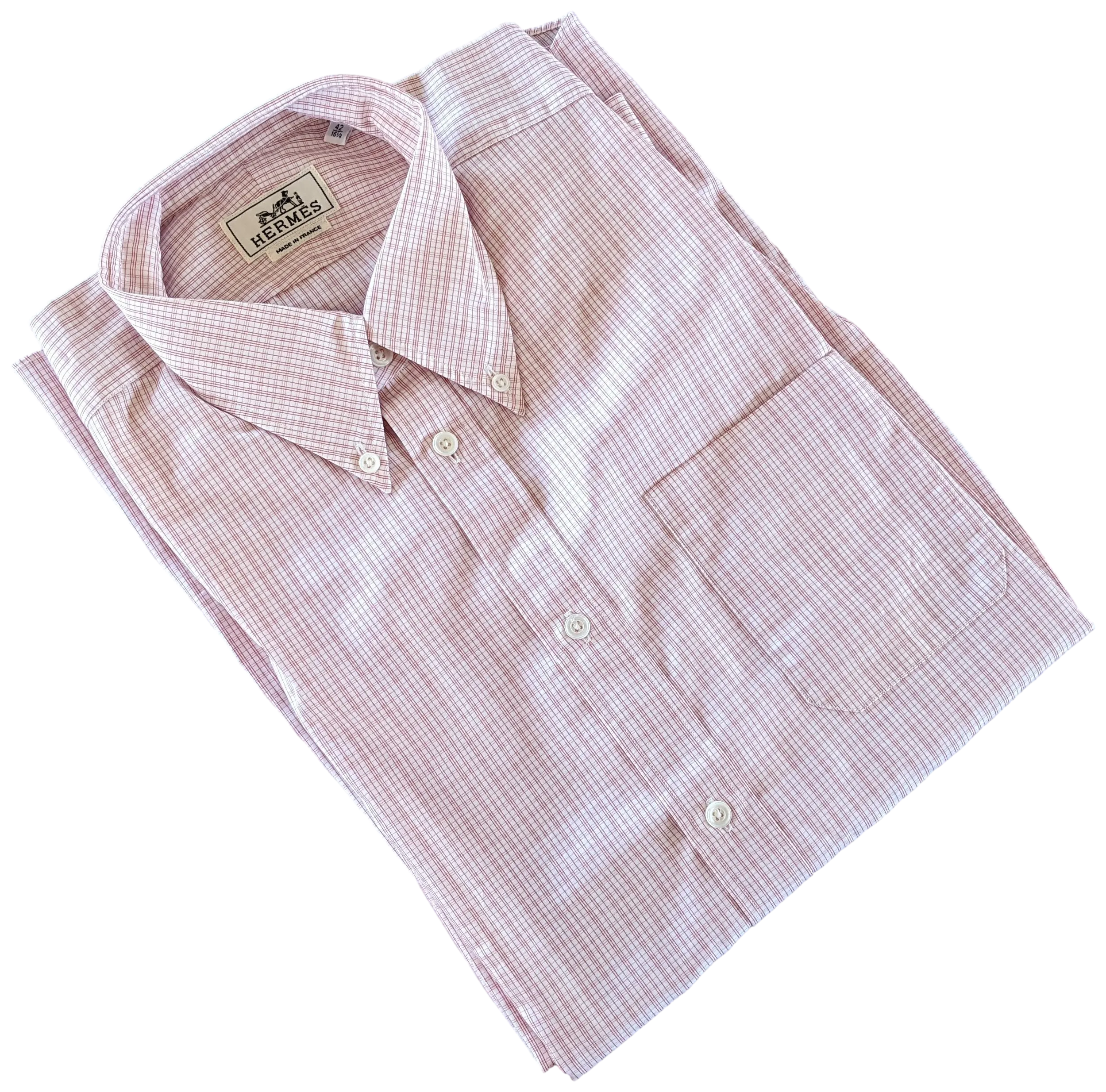 Hermes Men's Plaid Rose Cotton Long Sleeves Shirt, Sz42, New!