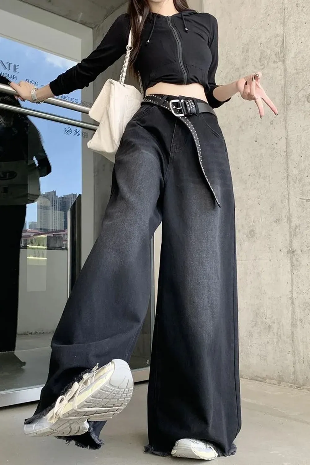 High Waist Loose Wide Leg Oversize Black Jeans Pants