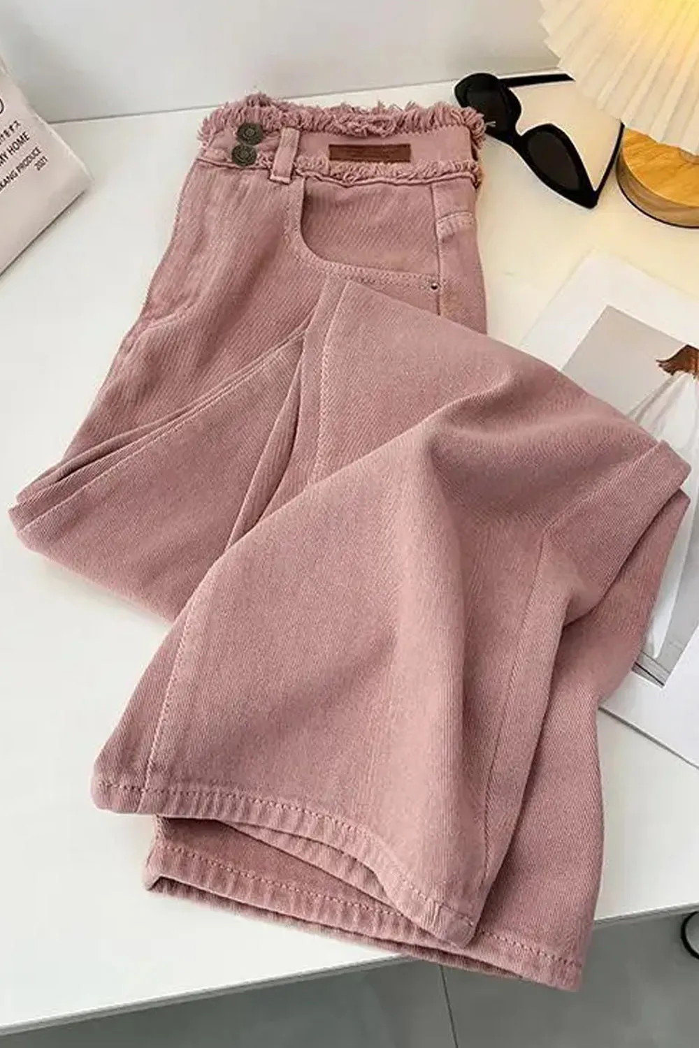 High Waist Retro Pink Long Jeans Pants