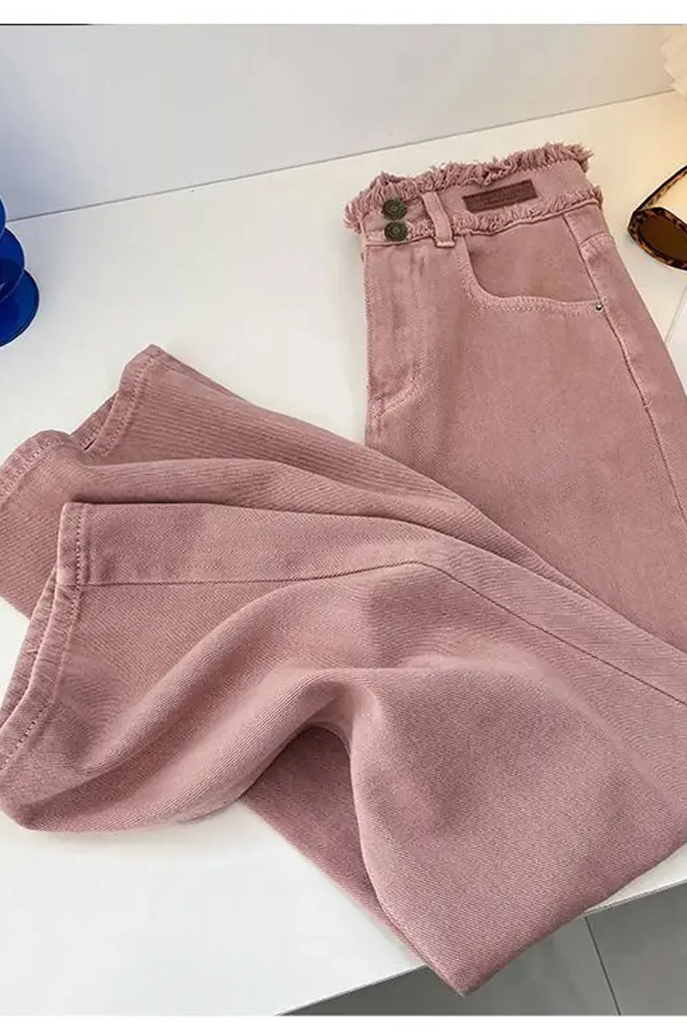 High Waist Retro Pink Long Jeans Pants