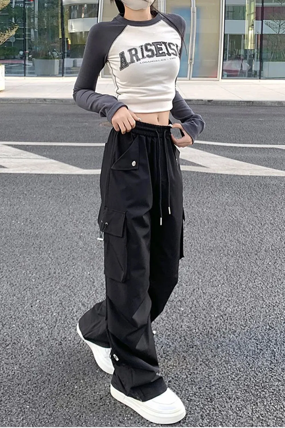 High Waist Wide Leg Cargo Pockets Pants