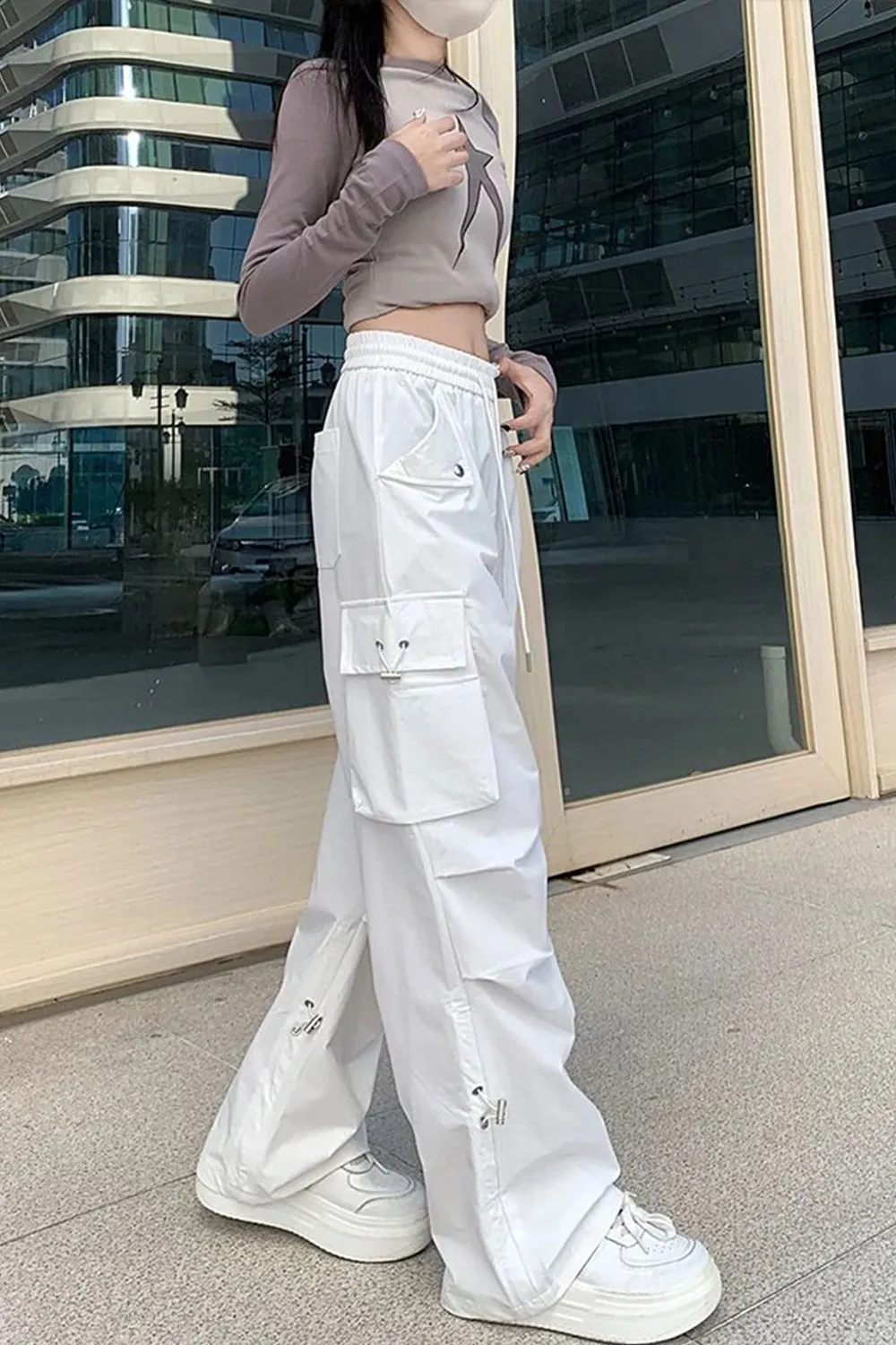 High Waist Wide Leg Cargo Pockets Pants