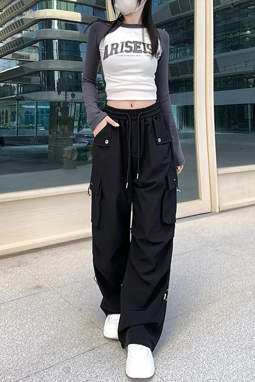 High Waist Wide Leg Cargo Pockets Pants