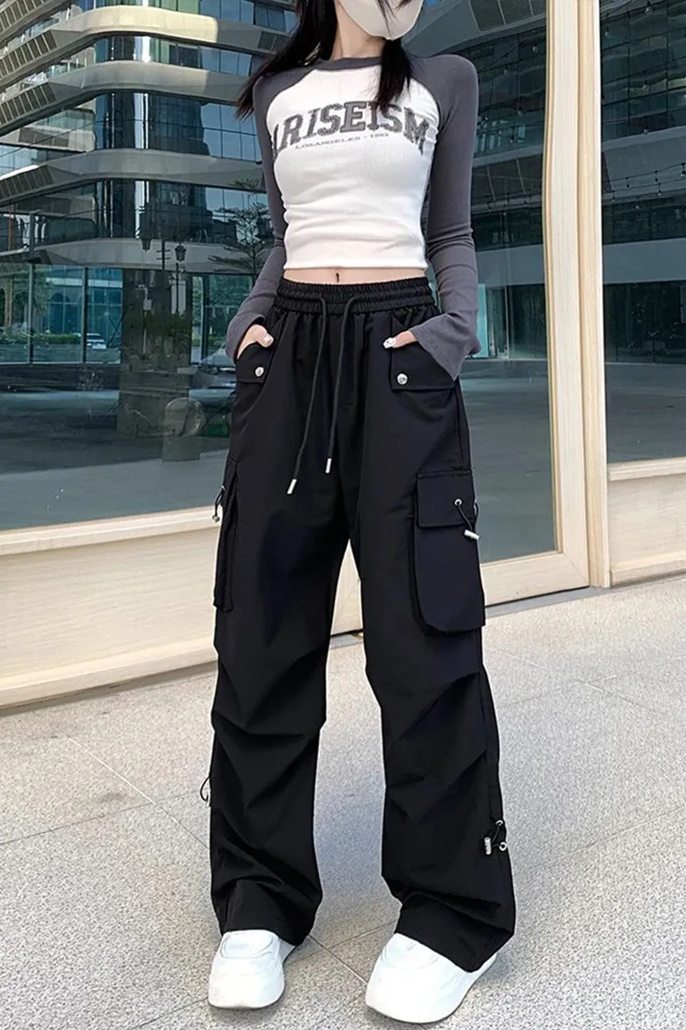 High Waist Wide Leg Cargo Pockets Pants