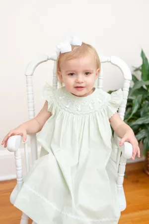 Honeydew Green Bunny Smocked Bishop Dress