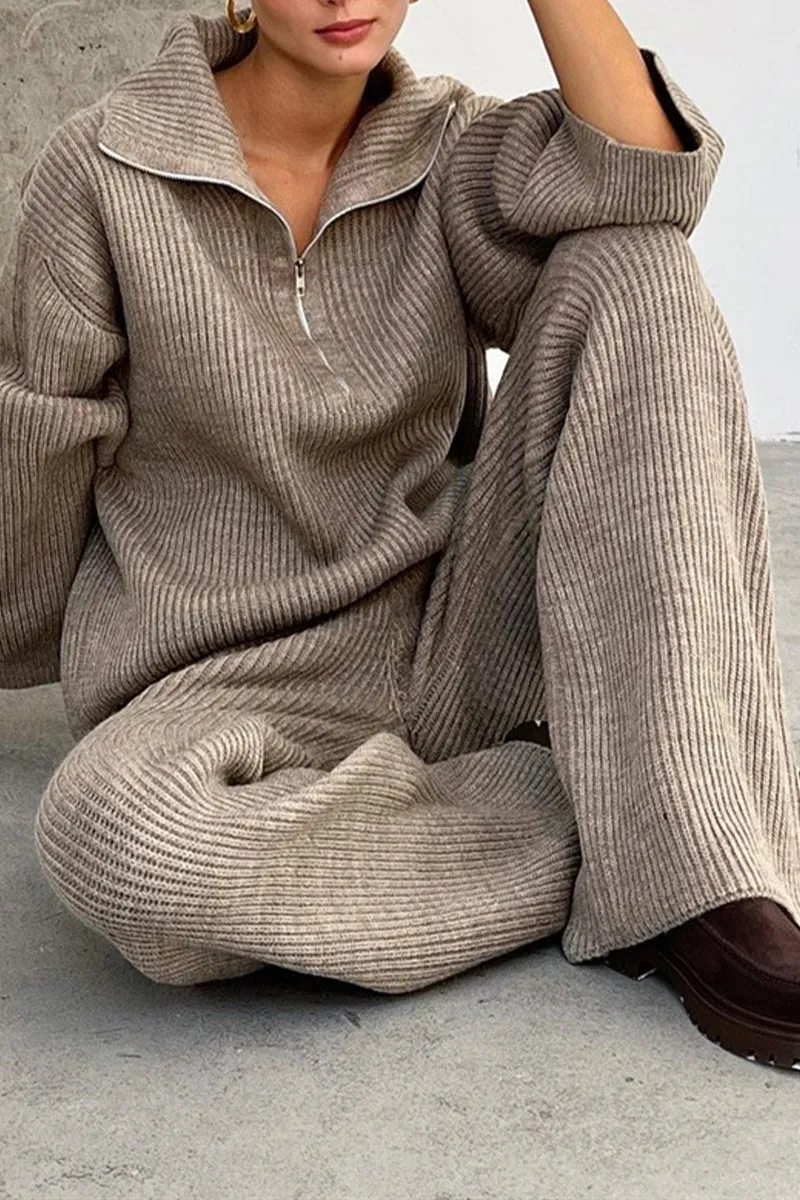 HUQ1224 Rib-Knit Loose Top & Pants Set