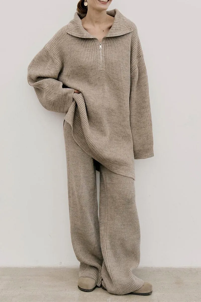 HUQ1224 Rib-Knit Loose Top & Pants Set