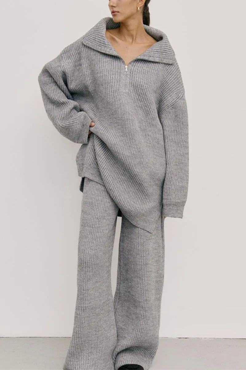 HUQ1224 Rib-Knit Loose Top & Pants Set