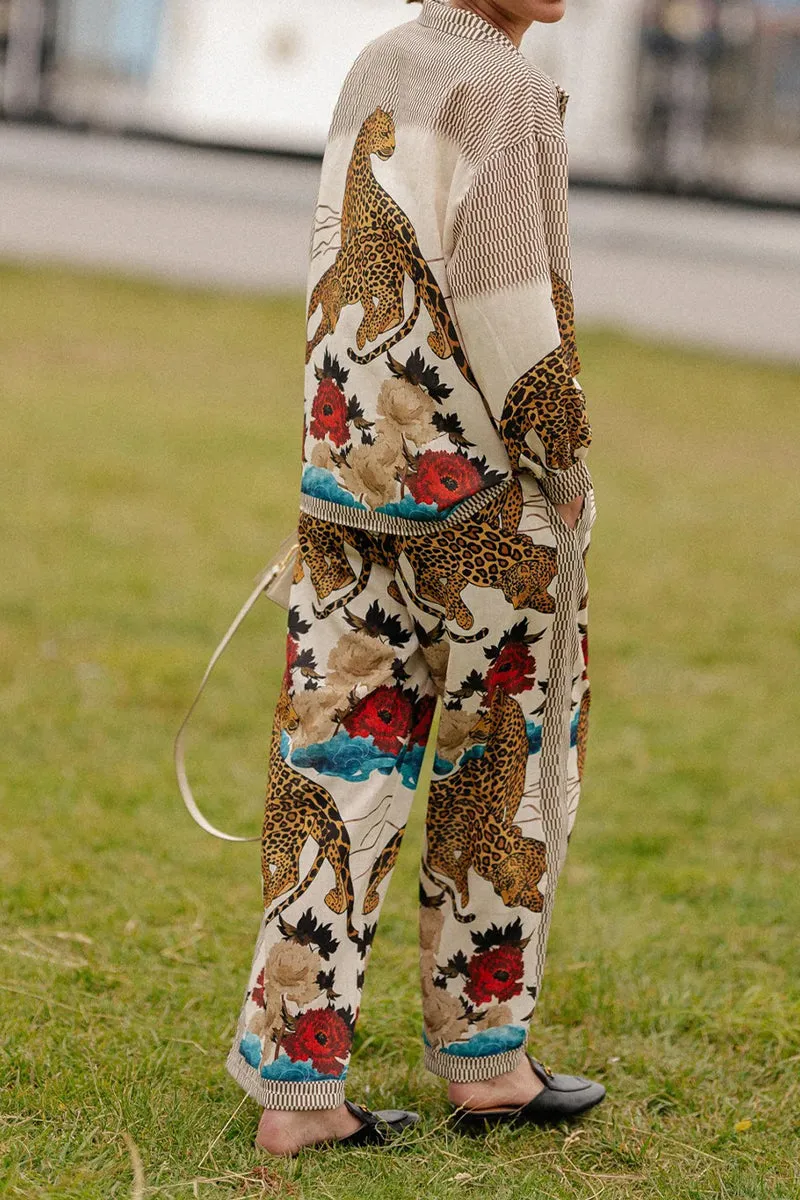 HUQ1304 Leopard Floral Top & Pants Set