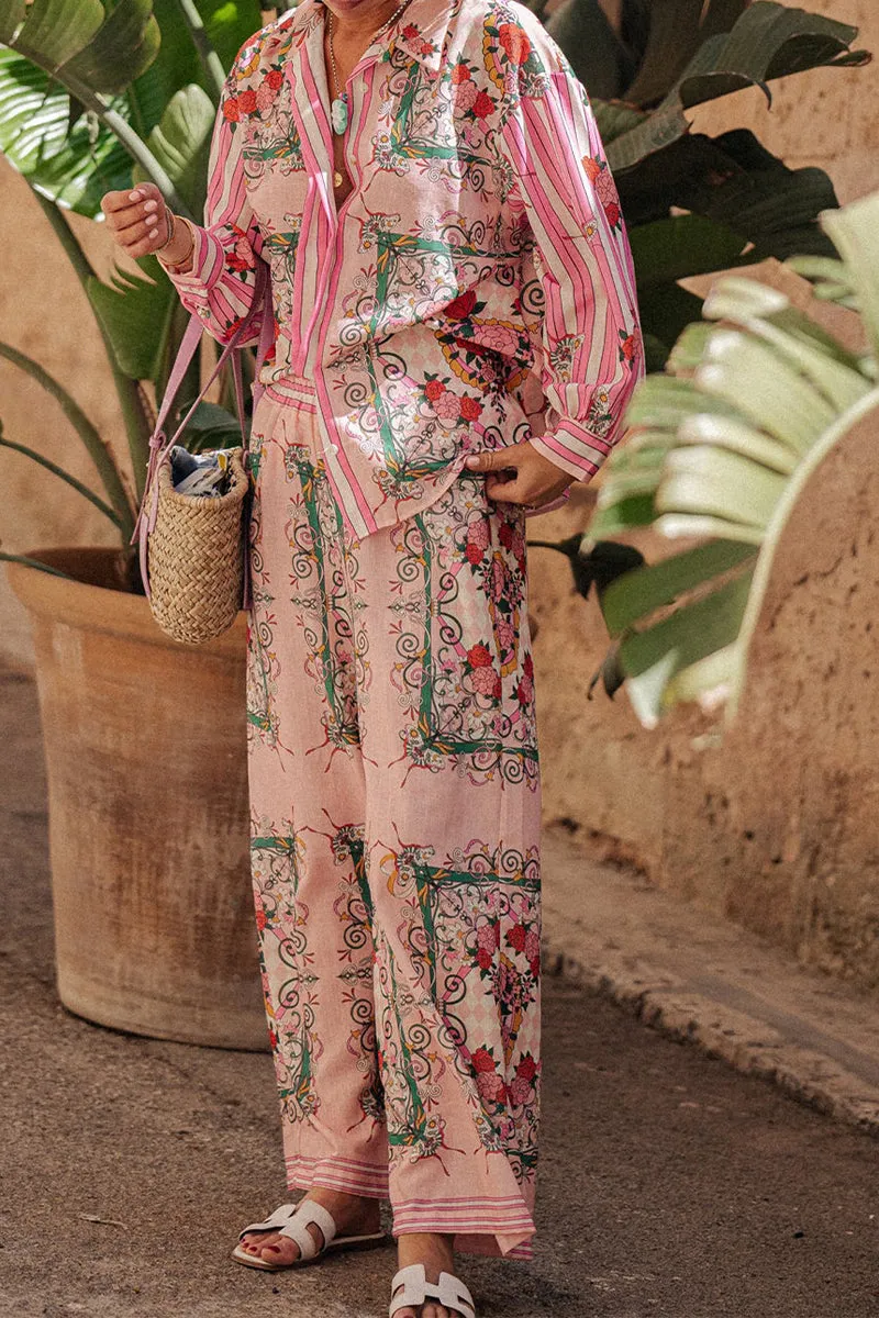 HUQ1319 Floral Collared Top & Pants Set