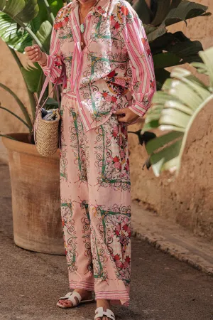 HUQ1319 Floral Collared Top & Pants Set