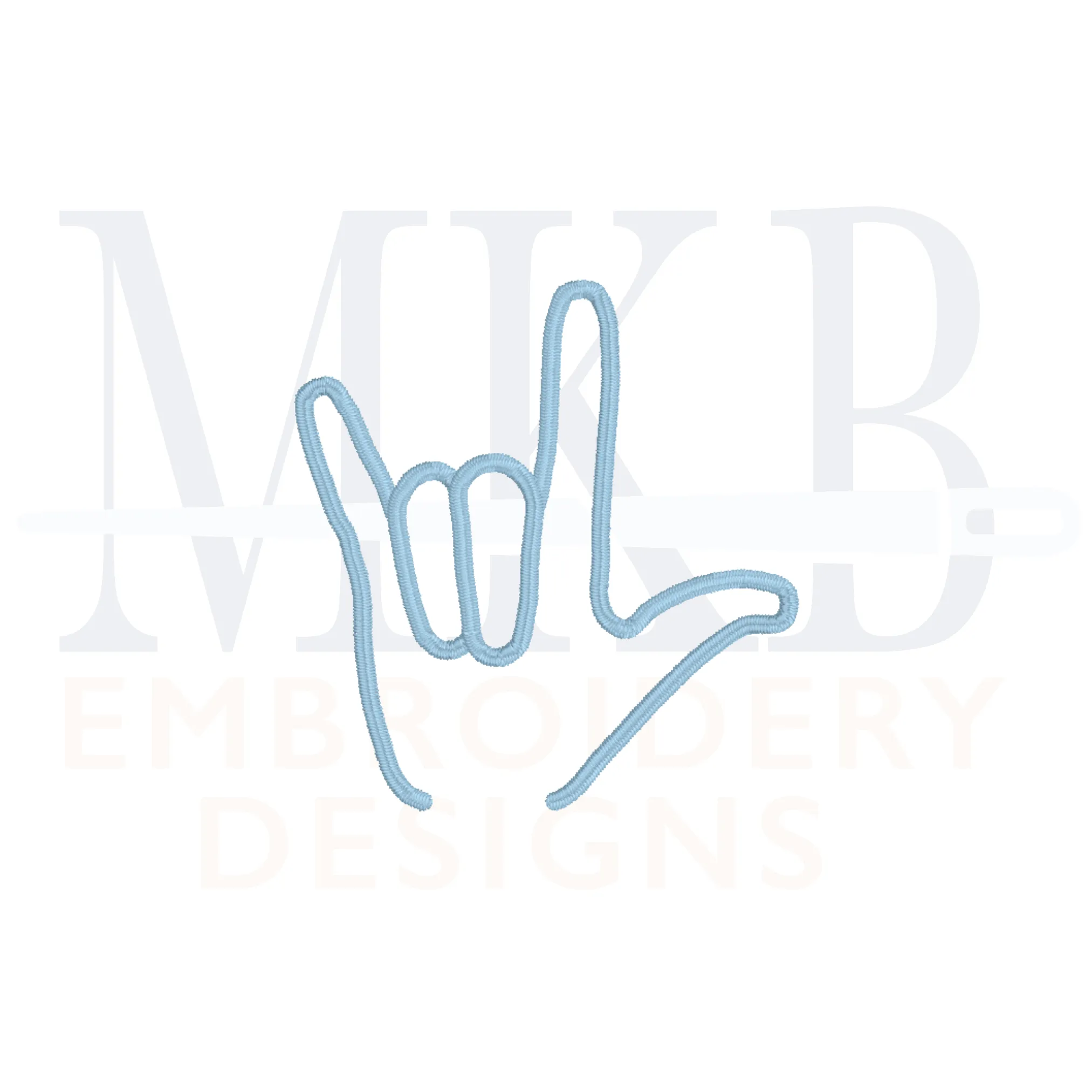 I Love You Hand Sign, Satin Stitch Machine Embroidery Design File