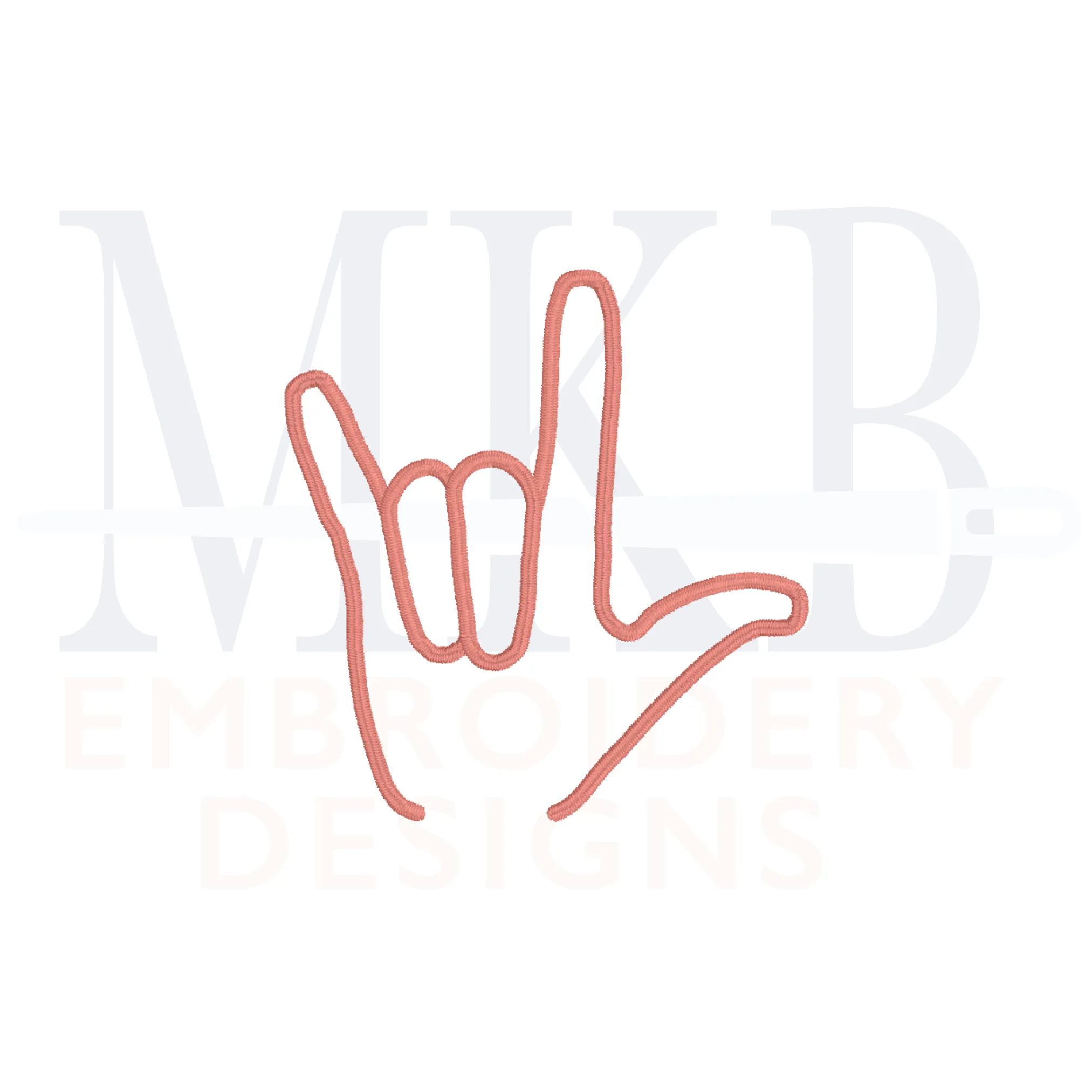I Love You Hand Sign, Satin Stitch Machine Embroidery Design File