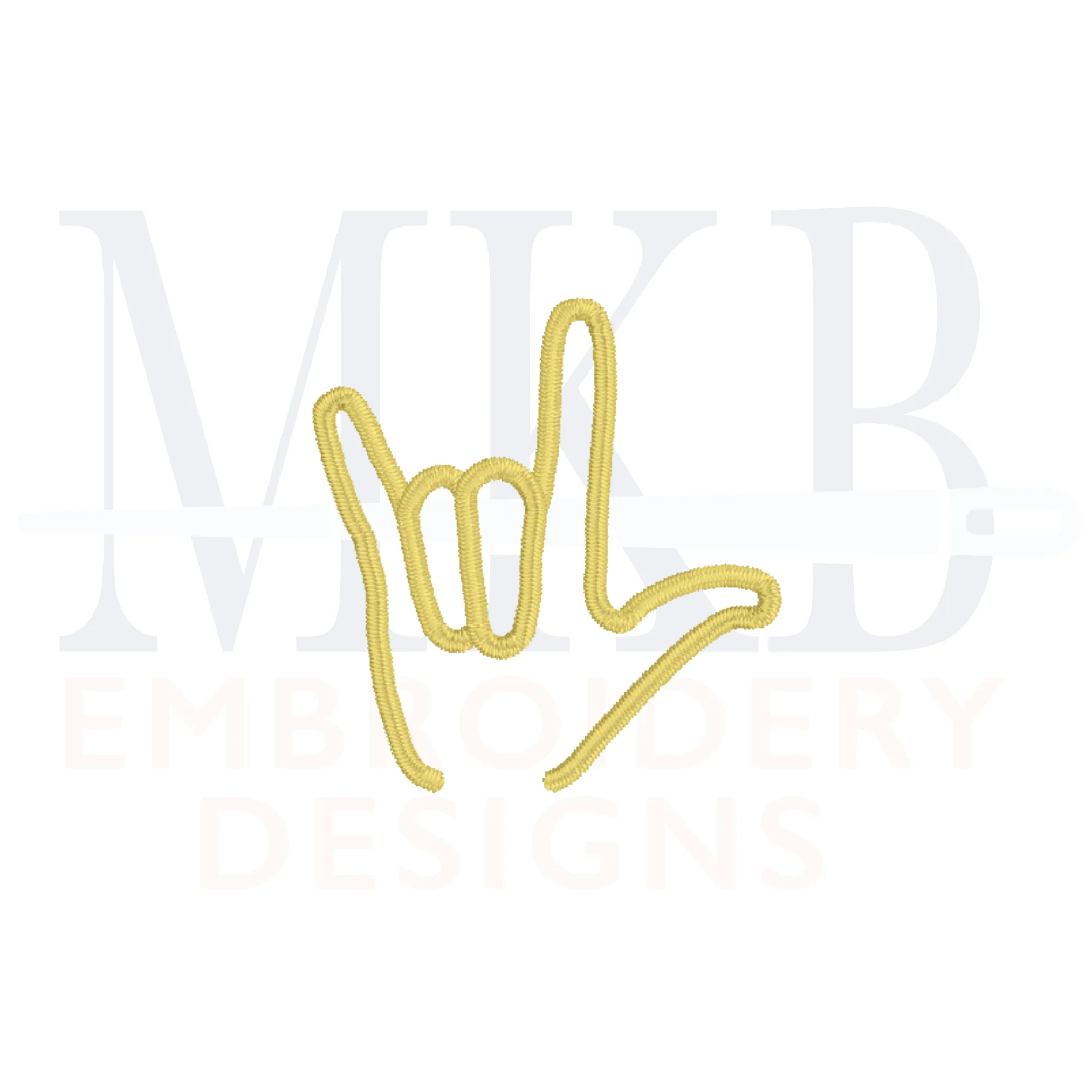 I Love You Hand Sign, Satin Stitch Machine Embroidery Design File