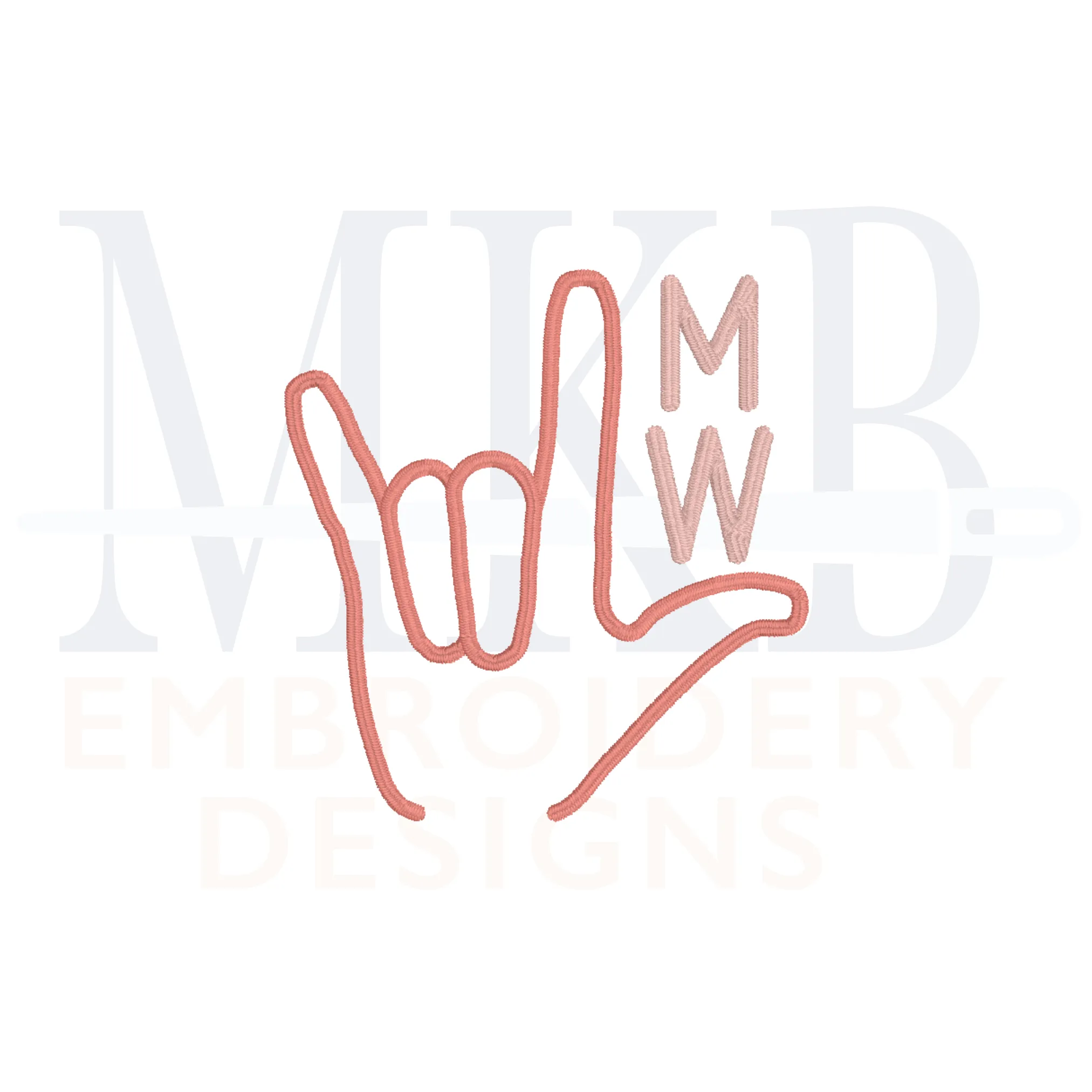 I Love You Hand Sign, Satin Stitch Machine Embroidery Design File