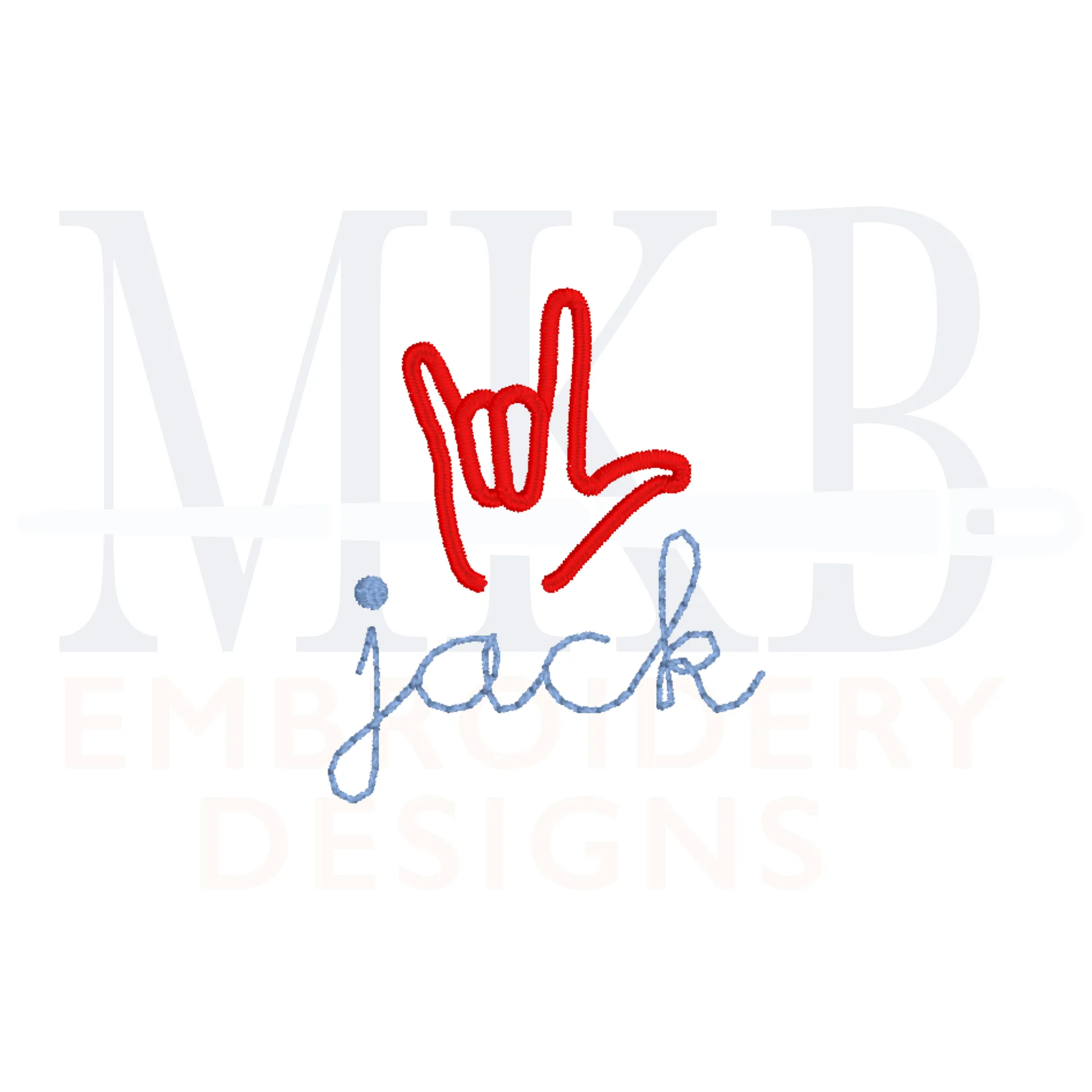 I Love You Hand Sign, Satin Stitch Machine Embroidery Design File