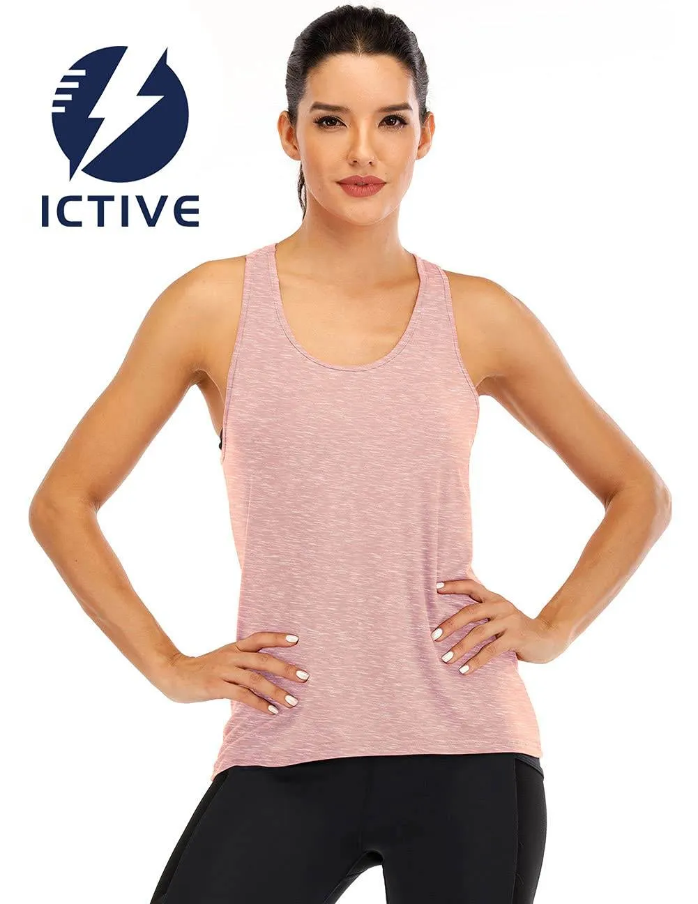 ICTIVE Women's Cross Backless Racerback Tank Top - Yoga & Workout Muscle Shirt - Apricot S