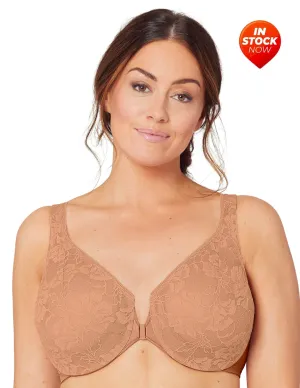 In Stock Glamorise Bra 9246 - Feeling Lacey Front Close Underwire Bra - Coffee