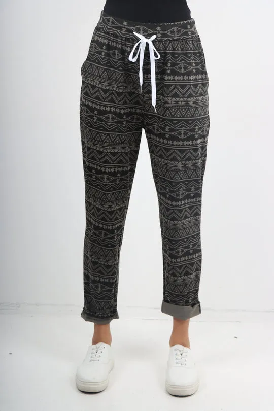 Italian Stretch Cotton Trousers ~ Black Boho~ ONE SIZE