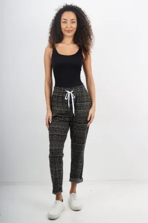 Italian Stretch Cotton Trousers ~ Black Boho~ ONE SIZE