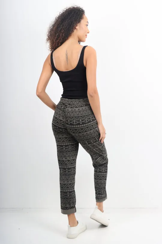 Italian Stretch Cotton Trousers ~ Black Boho~ ONE SIZE