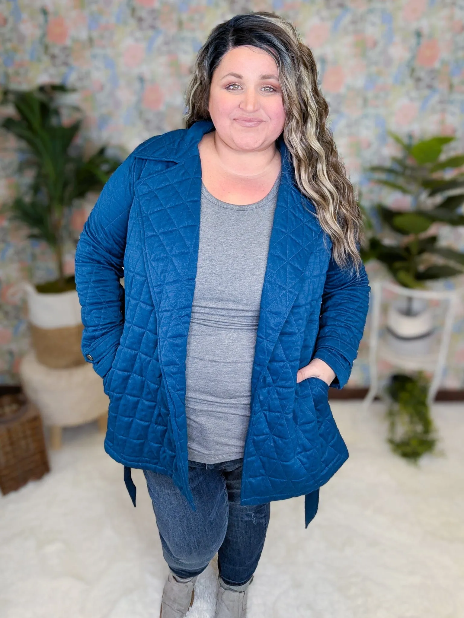 Ivy Quilted Sweatshirt Jacket w/Tie Waist (2 Colors)