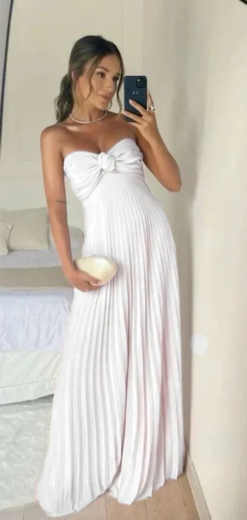 JazzHer Classy A Line Strapless Light Pink Chiffon Long Prom Dresses Evening Dress With Ruffles (PRE-ORDER)