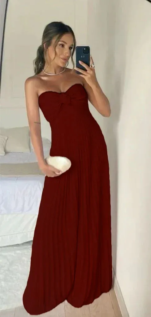 JazzHer Classy A Line Strapless Light Pink Chiffon Long Prom Dresses Evening Dress With Ruffles (PRE-ORDER)