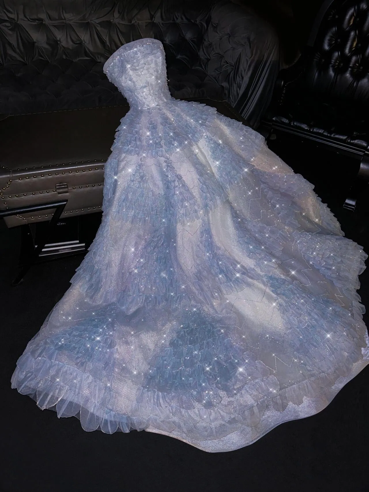 JazzHer Fairytale A Line Strapless Light Sky Blue Tulle Sleeveless Prom Dress Evening Dresses (PRE-ORDER)