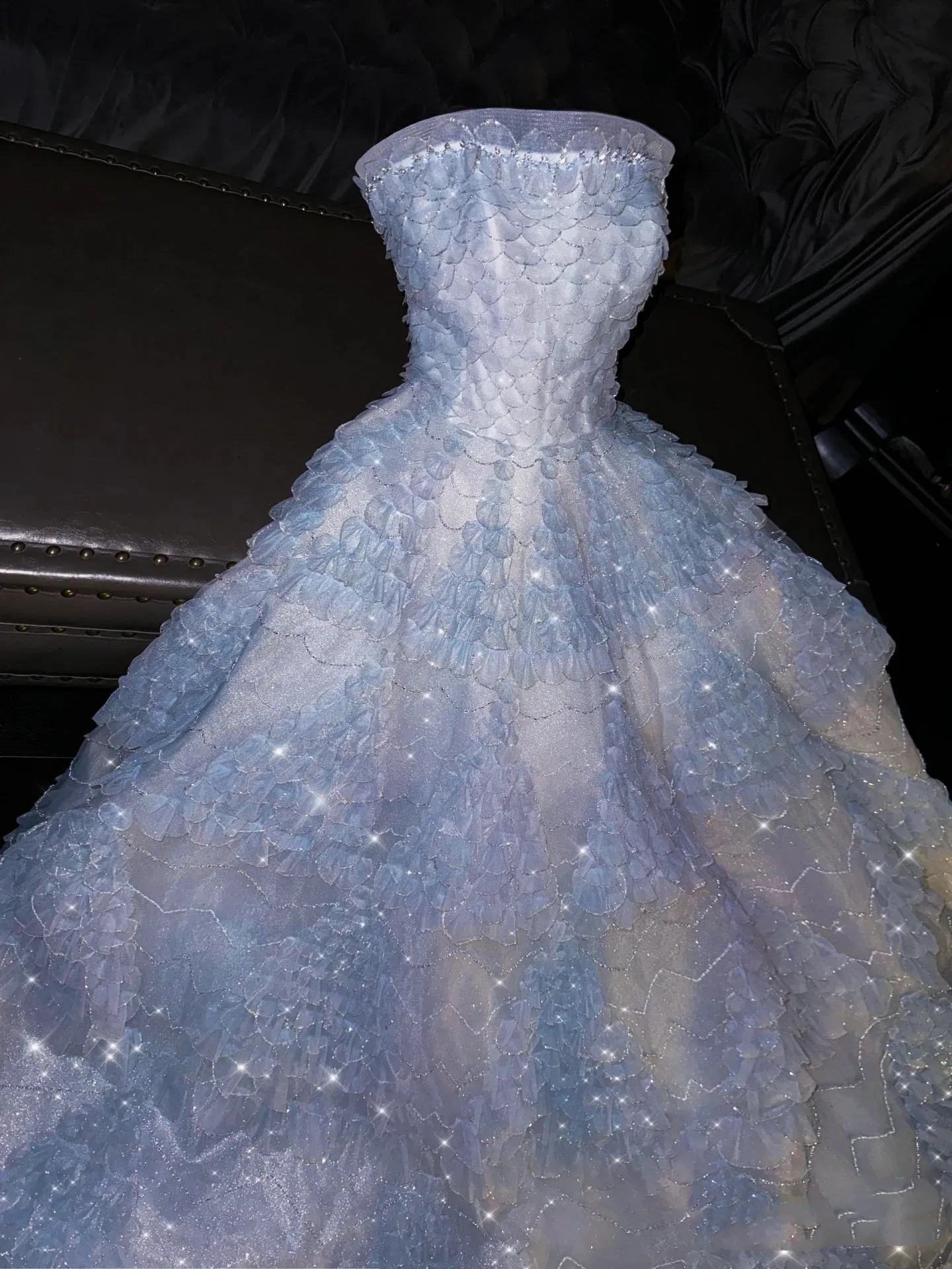 JazzHer Fairytale A Line Strapless Light Sky Blue Tulle Sleeveless Prom Dress Evening Dresses (PRE-ORDER)