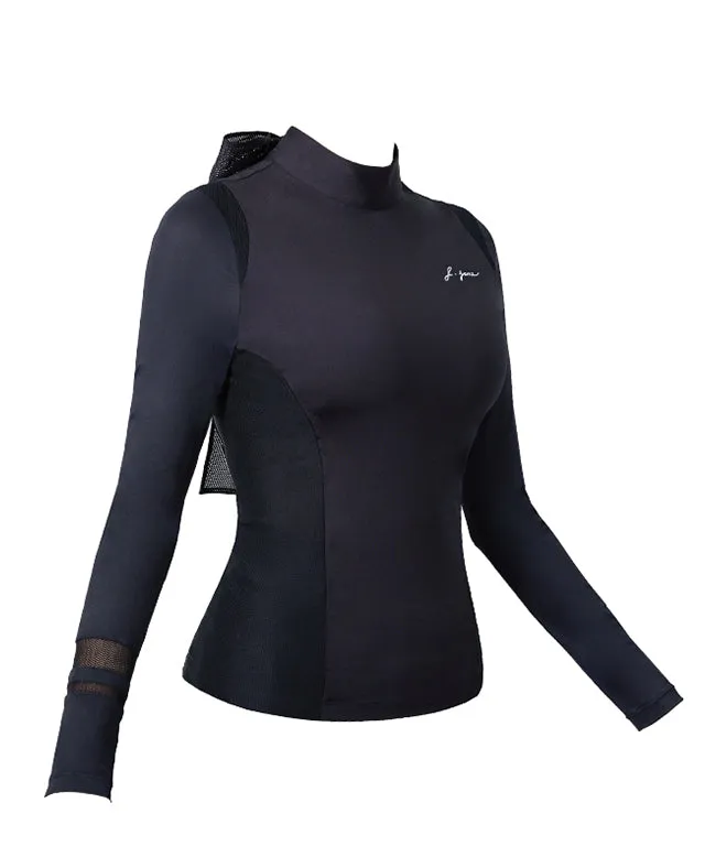 J.Jane Mesh Ribbon Cooling T-Shirts (Black)