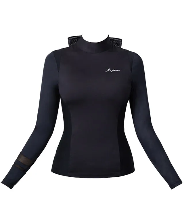 J.Jane Mesh Ribbon Cooling T-Shirts (Black)