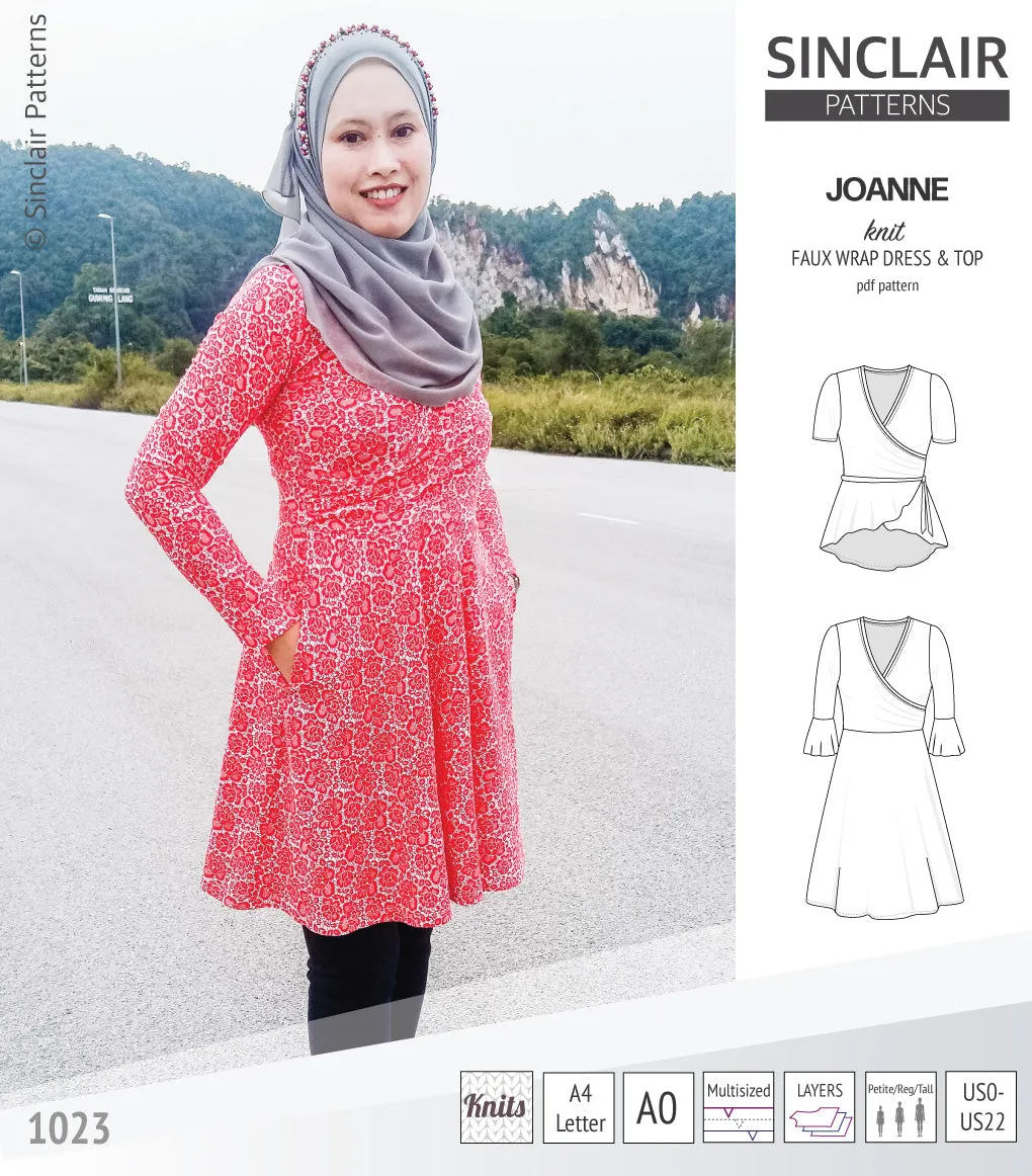 Joanne faux wrap knit dress with flared skirt (PDF)