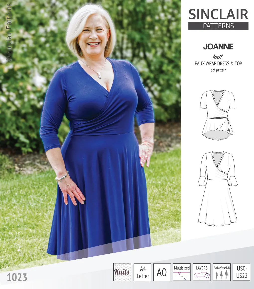 Joanne faux wrap knit dress with flared skirt (PDF)