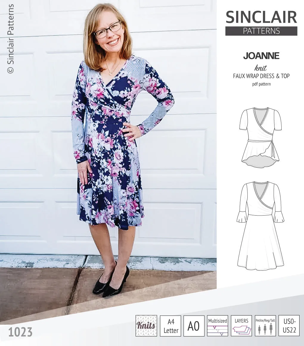 Joanne faux wrap knit dress with flared skirt (PDF)