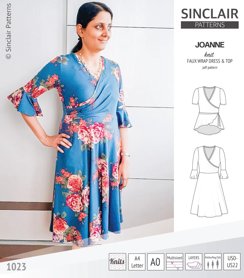 Joanne faux wrap knit dress with flared skirt (PDF)