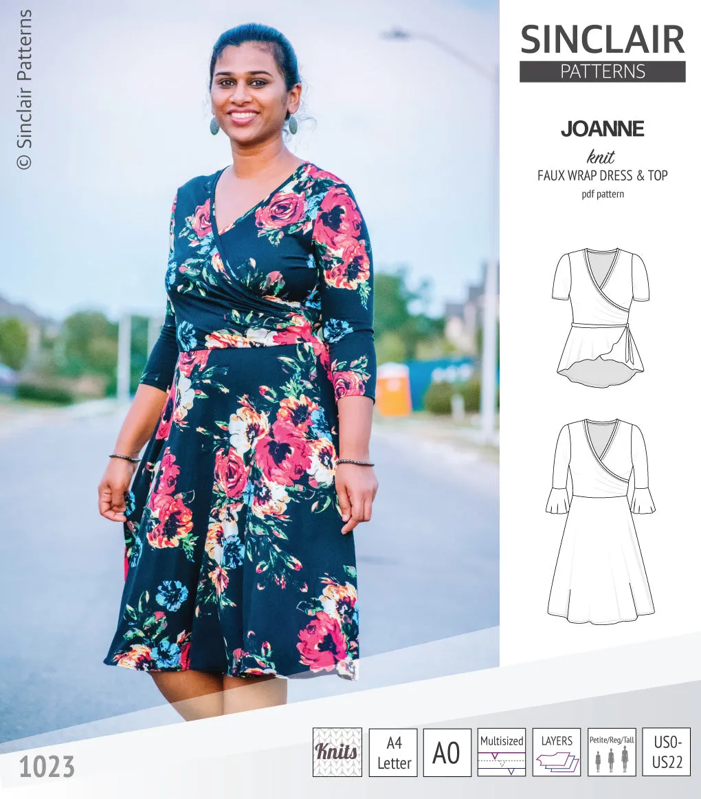 Joanne faux wrap knit dress with flared skirt (PDF)