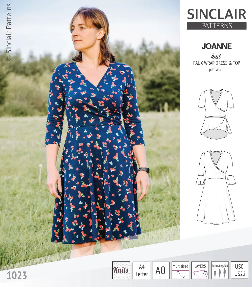 Joanne faux wrap knit dress with flared skirt (PDF)