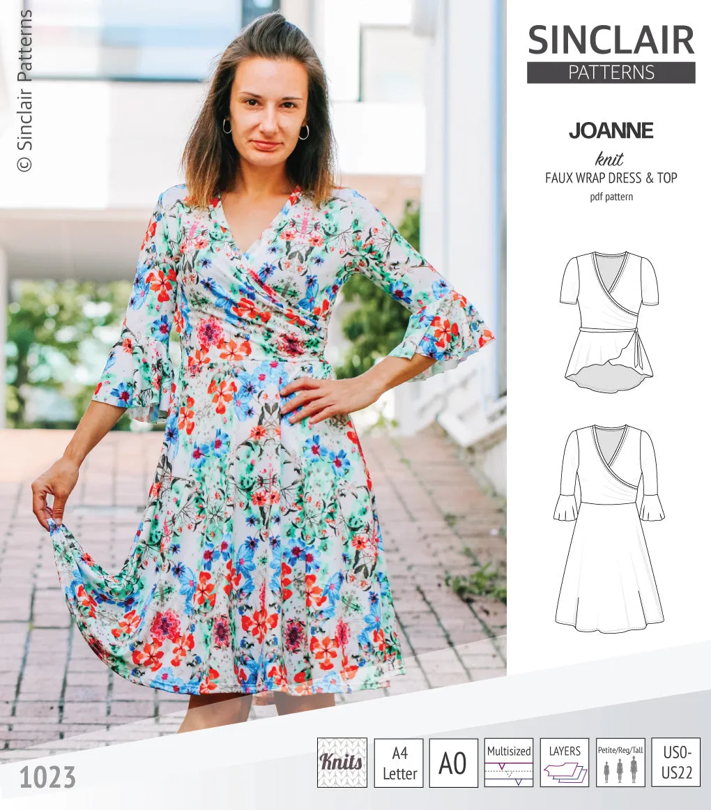 Joanne faux wrap knit dress with flared skirt (PDF)