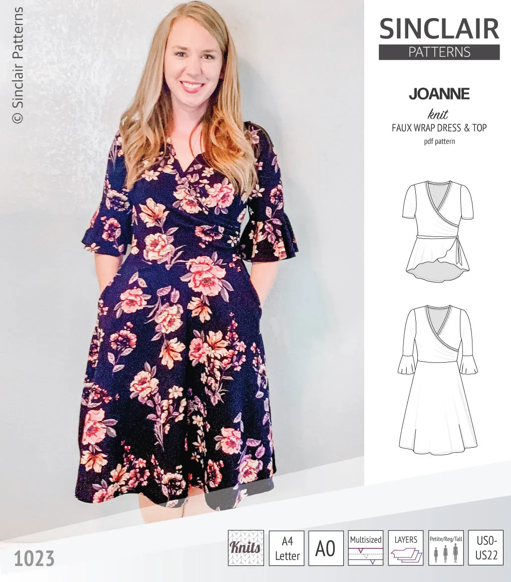 Joanne faux wrap knit dress with flared skirt (PDF)