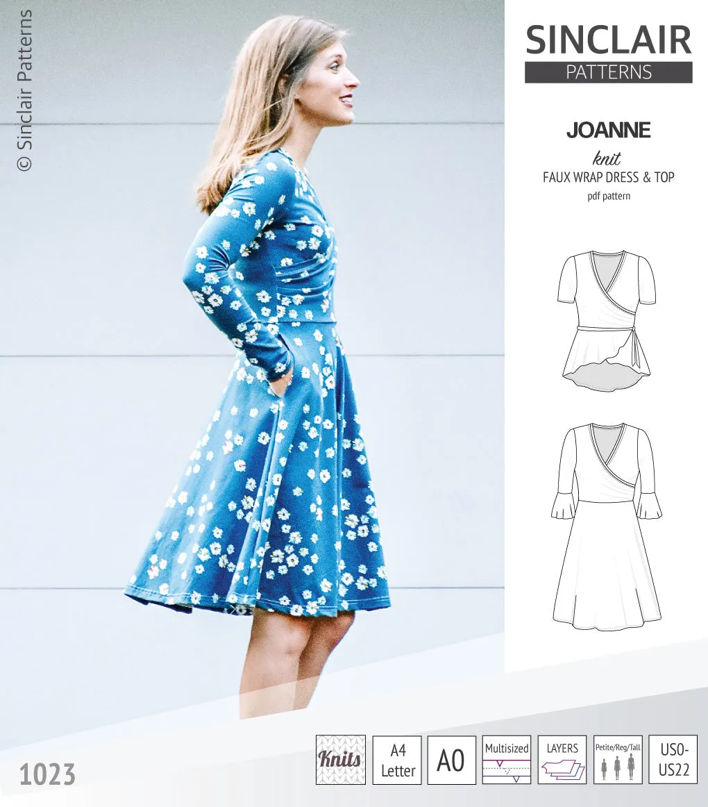 Joanne faux wrap knit dress with flared skirt (PDF)