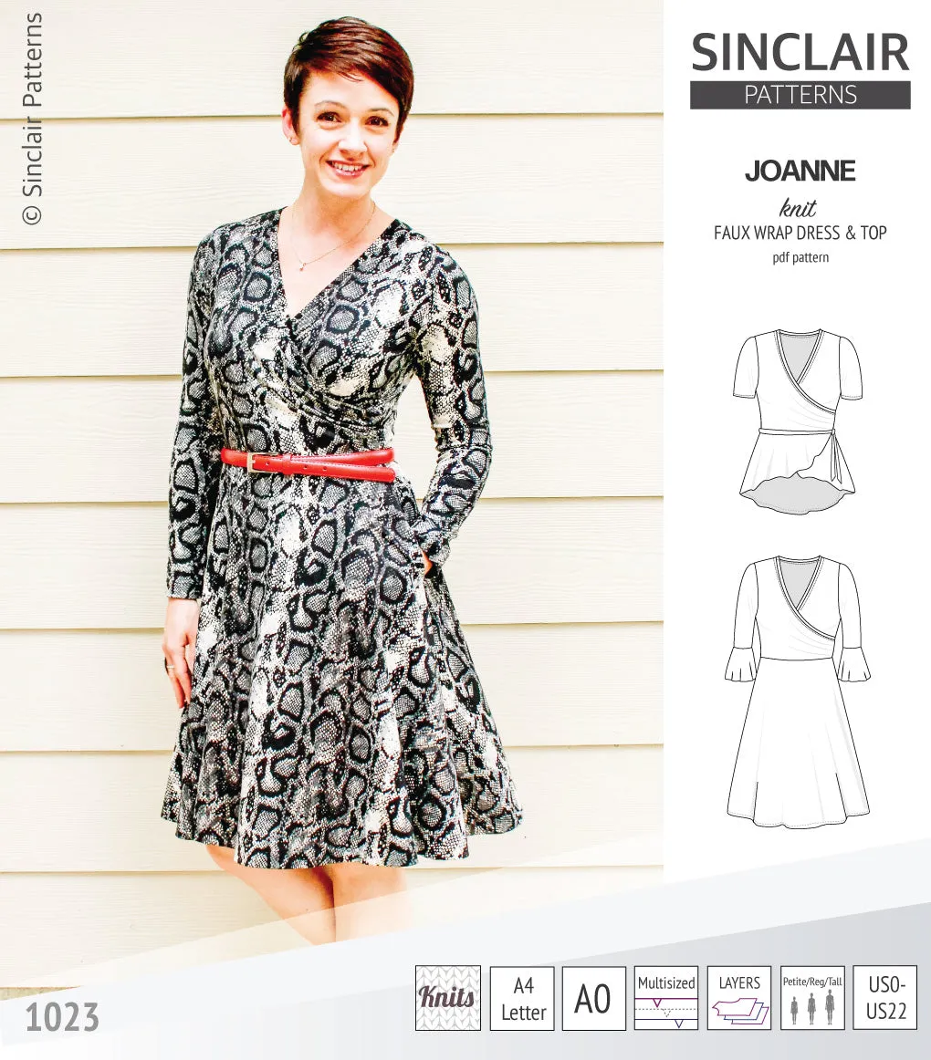 Joanne faux wrap knit dress with flared skirt (PDF)