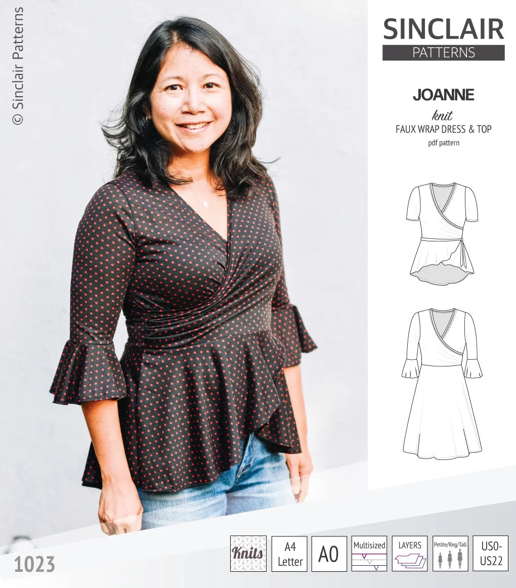 Joanne faux wrap knit dress with flared skirt (PDF)